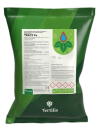 TRACE ® Fe es un fertilizante de hierro quelatado con EDTA que previene y corrige deficiencias de hierro en plantas, mejorando la fotosíntesis y el desarrollo vegetal.