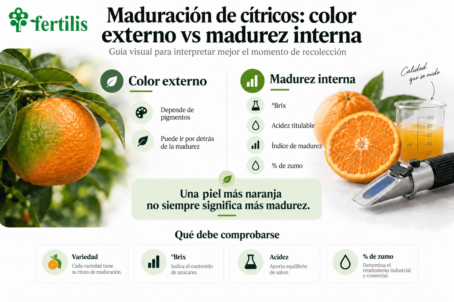 Maduración de cítricos: comparación entre color externo, grados Brix, acidez, índice de madurez y porcentaje de zumo